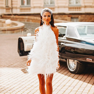 feathered dress
